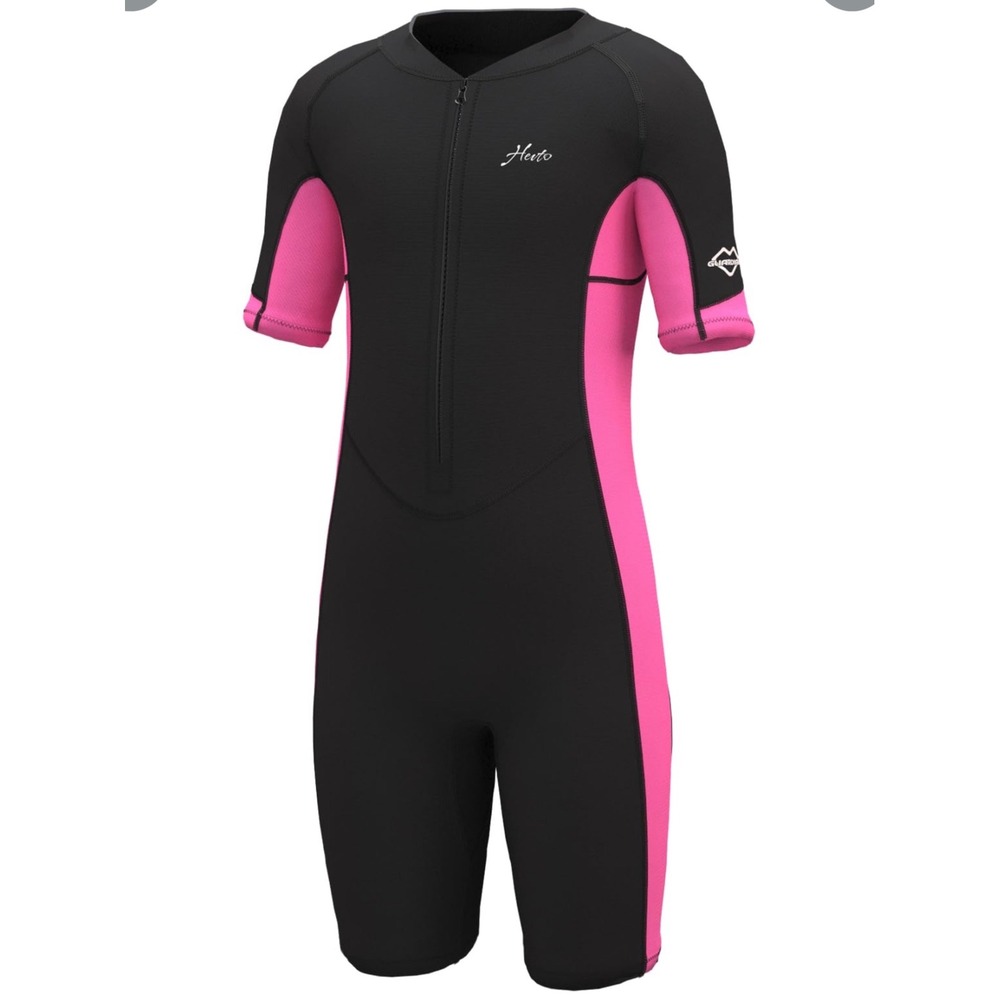 Hevto Wetsuit‎ Shorty Girls Size 6 Black Pink New 2mm Neoprene Front Zip Thermal